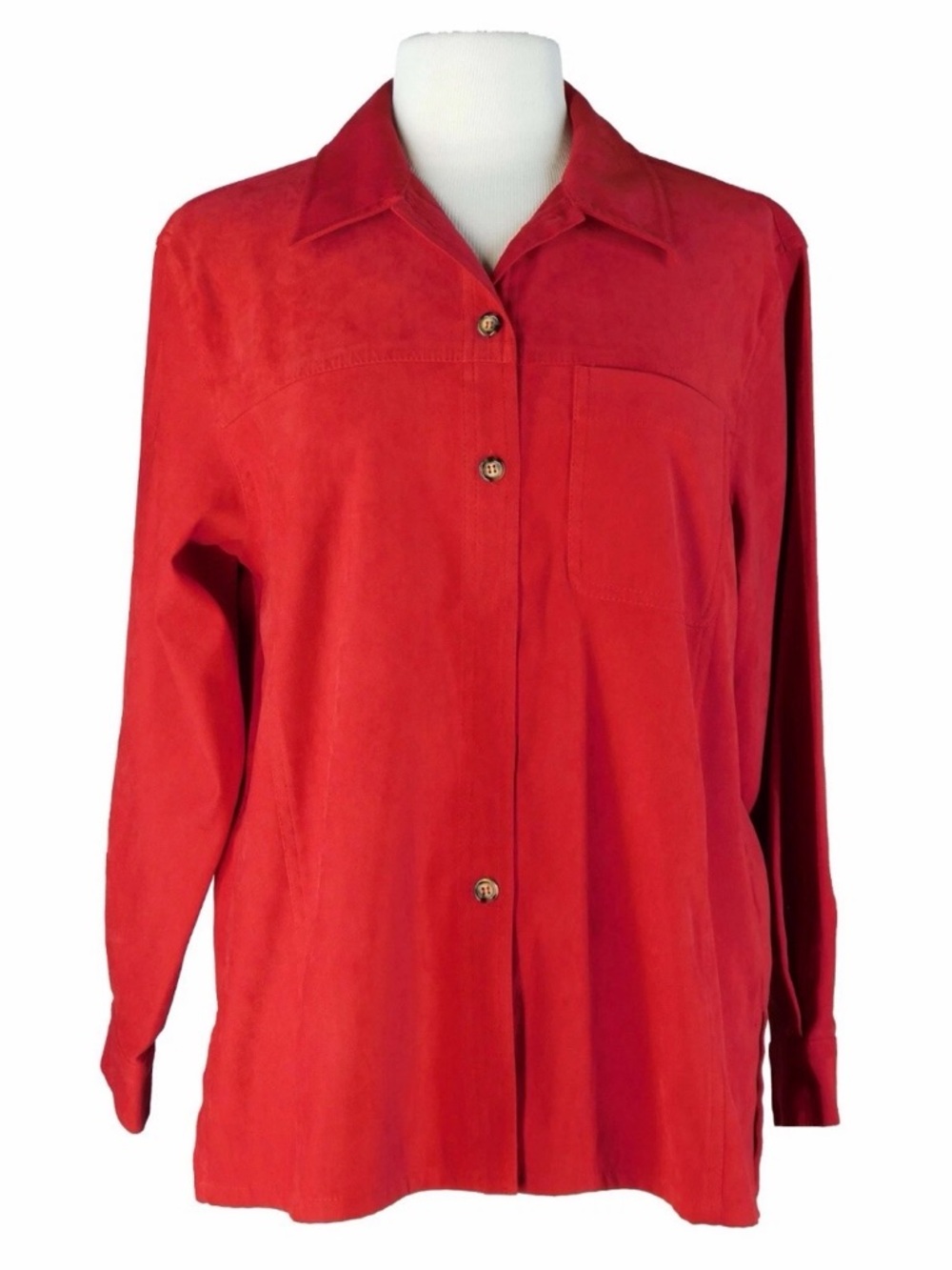 Talbots Women's Button Up Long Sleeve Red Microfiber Blouse Size Large